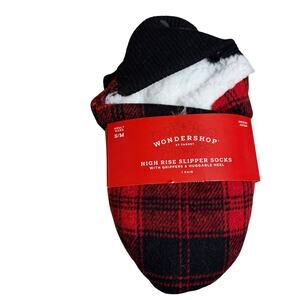 Wondershop Red and Black High Rise Slipper Socks with Grippers - Size Small/Med